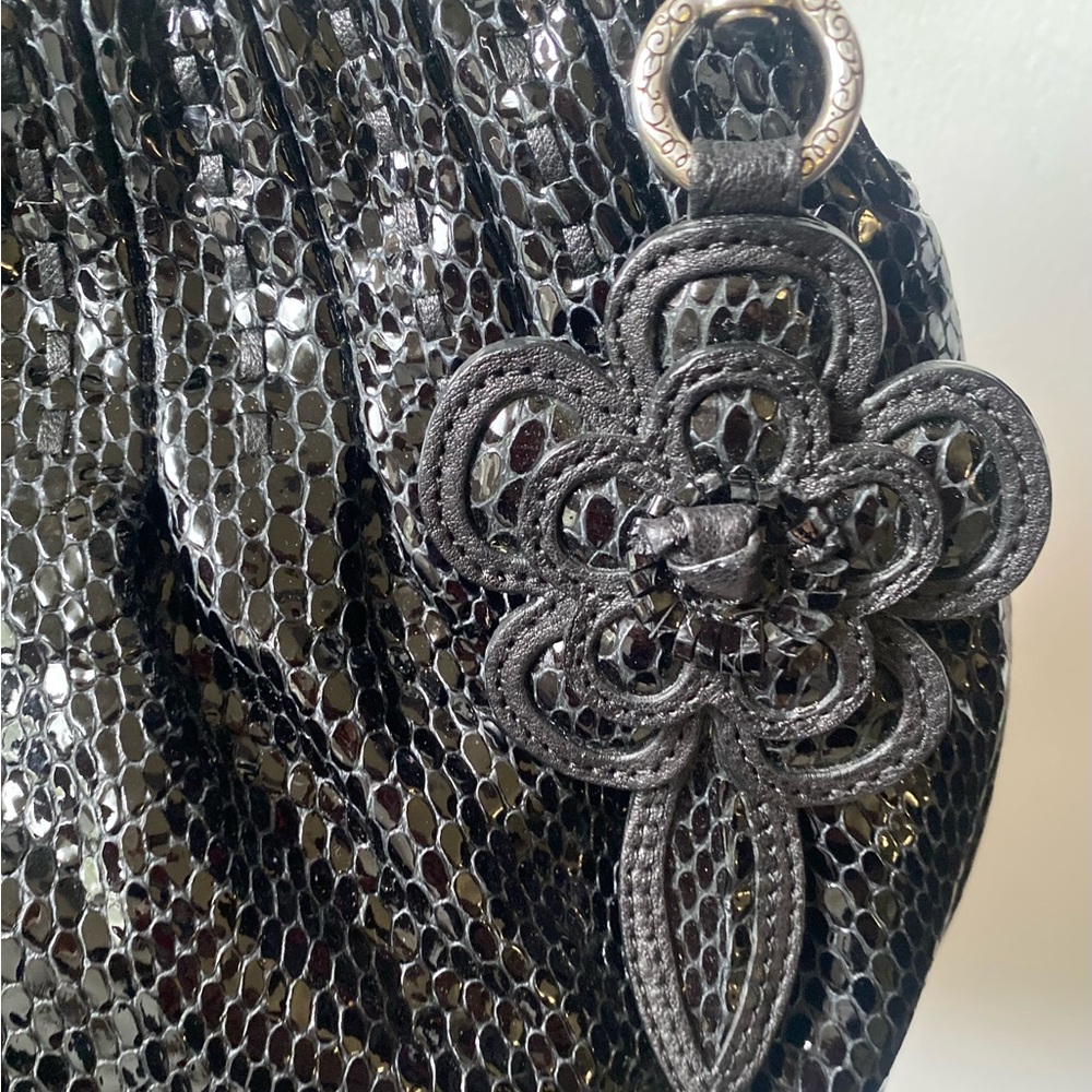 Brighton Black leather python snake with flower c… - image 8